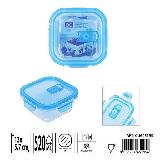 [0238497] Táper de cristal con válvula 520ml 13x13x5.7cm - Recipientes de almacenamiento en vidrio