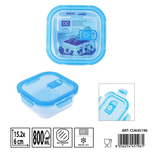 [0238498] Táper de cristal con válvula 800ml 15.2x15.2x6cm - Recipientes de almacenamiento en vidrio