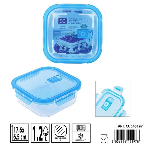[0238499] Táper de cristal con válvula 1200 ml - 17.6 x 17.6 x 6.5 cm