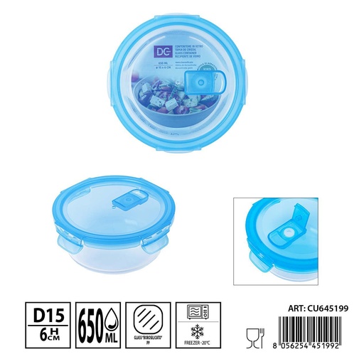 [0238501] Táper de cristal con válvula 650ml 15x6cm - Recipientes de almacenamiento en vidrio