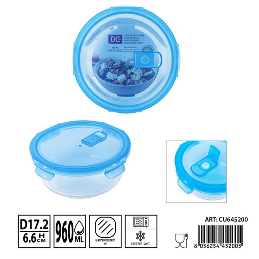 [0238502] Táper de cristal con válvula 960ml 17.2x6.6cm - Recipientes de almacenamiento en vidrio