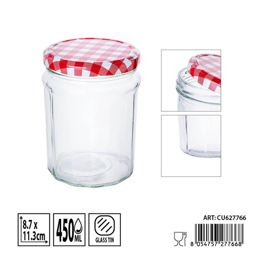 [0236329] Tarro de vidrio con tapa 450ml - Envases de almacenamiento y organización