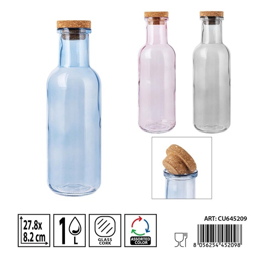 [0239035] Botella de cristal con tapón 1l 8.7x8.7x27.8 cm - Accesorios de cocina y almacenamiento
