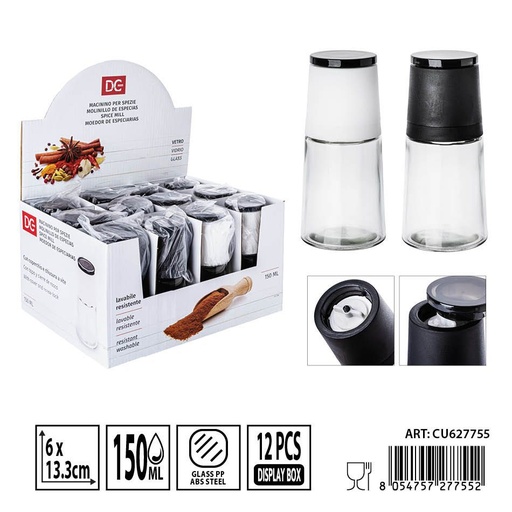 [0236318] Molinillo de especias de cristal 150 ml 6x6x13,3 cm - Utensilios de cocina y molinillos