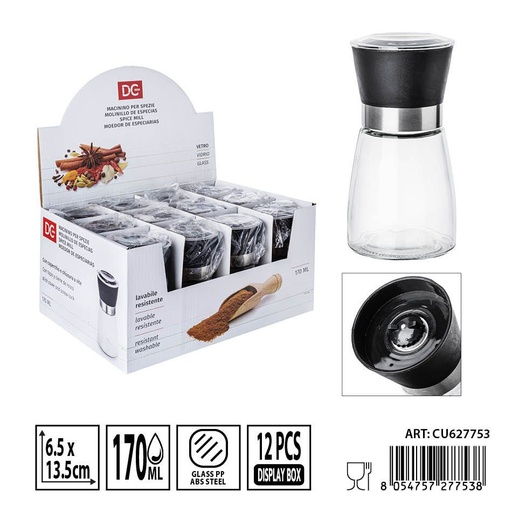 [0236316] Molinillo de especias de cristal 170 ml 6,5x6,5x13,5 cm - Utensilios de cocina y molinillos