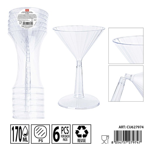 [0240168] Copa de cóctel reutilizable 170ml 6pz - Utensilios de fiesta