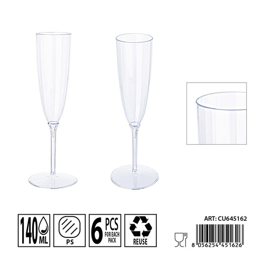[0240174] Copa de champán reutilizable 140ml 6pz - Utensilios de fiesta