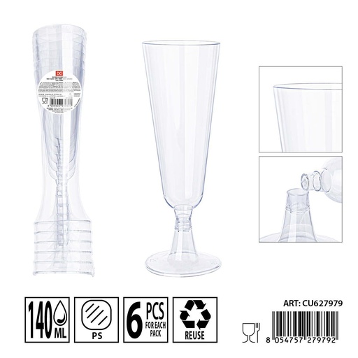 [0240173] Copa de champán reutilizable 6pz - Utensilios de fiesta
