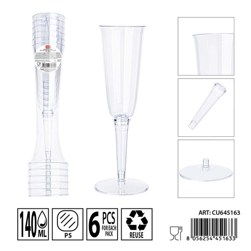 [0240175] Copa de champán reutilizable 200ml 6pz - Utensilios de fiesta