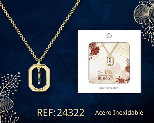 [24322] Collar letra I de acero dorado con caja - Joyería y accesorios