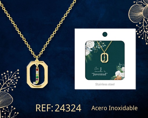 [24324] Collar letra J de acero dorado con caja - Joyería y accesorios