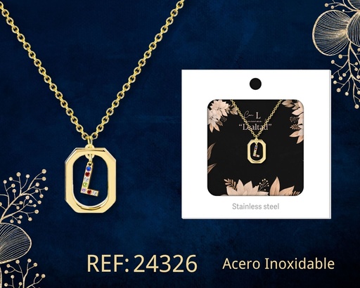 [24326] Collar letra L de acero dorado con caja - Joyería y accesorios