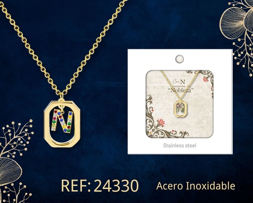 [24330] Collar letra N de acero dorado con caja - Joyería y accesorios