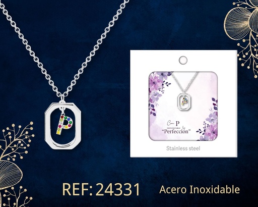 [24331] Collar letra P de acero plateado con caja - Joyería y accesorios