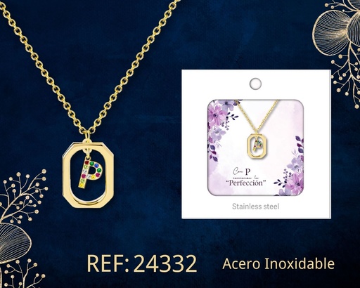 [24332] Collar letra P de acero dorado con caja - Joyería y accesorios