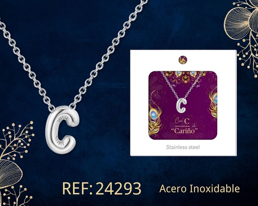 [24293] Collar letra C de acero plateado con caja - Joyería y accesorios