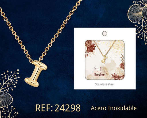 [24298] Collar letra I de acero dorado con caja - Joyería y accesorios