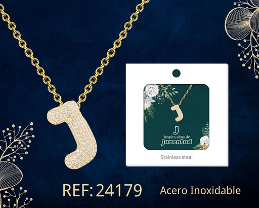 [24179] Collar letra J con circonita de acero color dorado - Joyería y accesorios