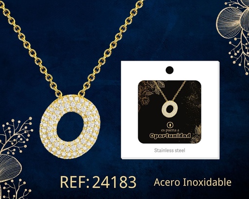 [24183] Collar letra O con circonita de acero color dorado - Joyería y accesorios