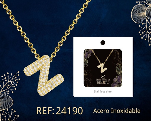 [24190] Collar letra Z con circonita de acero color dorado - Joyería y accesorios
