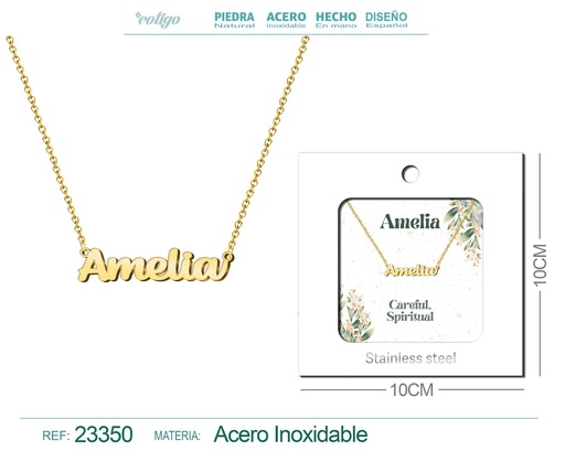 [23350] Collar Personalizado Nombre en Inglés Amelia de Acero con Sobre