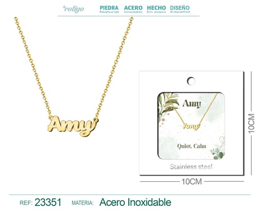 [23351] Collar Personalizado Nombre en Inglés Amy de Acero con Sobre