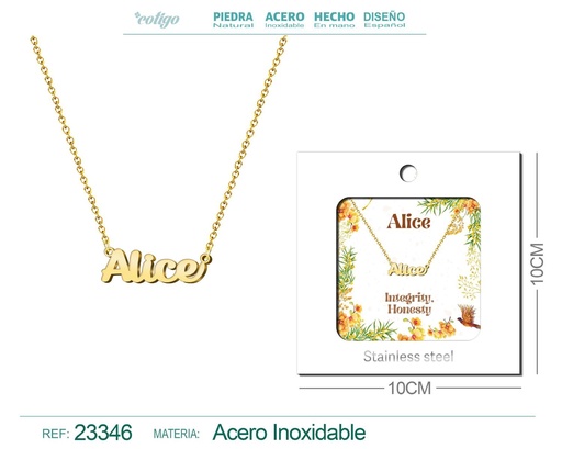 [23346] Collar Personalizado Nombre en Inglés Alice de Acero con Sobre