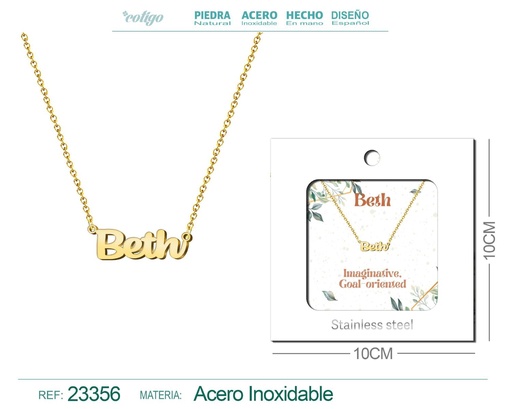 [23356] Collar Personalizado Nombre en Inglés Beth de Acero con Sobre