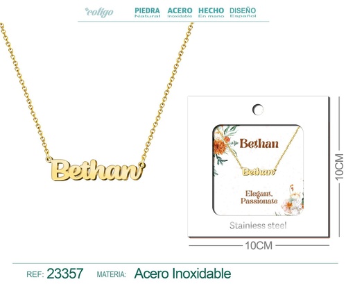 [23357] Collar Personalizado Nombre en Inglés Bethan de Acero con Sobre