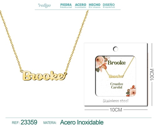 [23359] Collar Personalizado Nombre en Inglés Brooke de Acero con Sobre