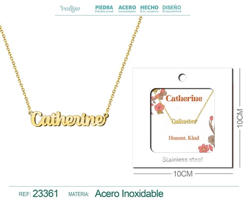 [23361] Collar Personalizado Nombre en Inglés Catherine de Acero con Sobre