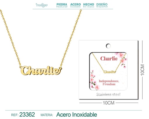 [23362] Collar Personalizado Nombre en Inglés Charlie de Acero con Sobre