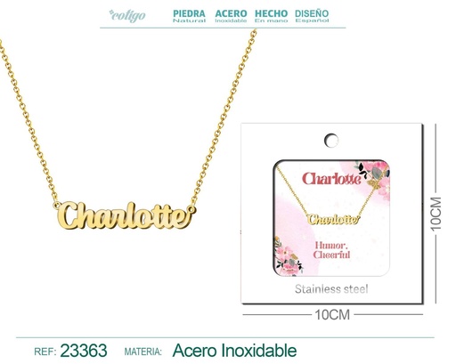 [23363] Collar Personalizado Nombre en Inglés Charlotte de Acero con Sobre