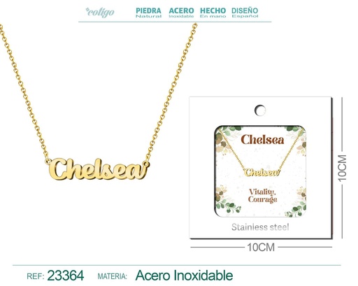 [23364] Collar Personalizado Nombre en Inglés Chelsea de Acero con Sobre