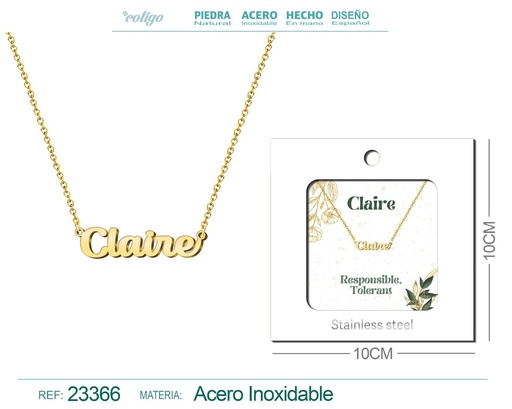 [23366] Collar Personalizado Nombre en Inglés Claire de Acero con Sobre