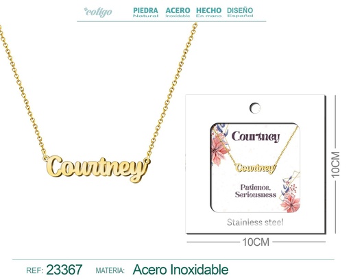 [23367] Collar Personalizado Nombre en Inglés Courtney de Acero con Sobre