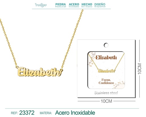 [23372] Collar Personalizado Nombre en Inglés Elizabeth de Acero con Sobre