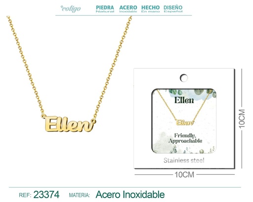 [23374] Collar Personalizado Nombre en Inglés Ellen de Acero con Sobre