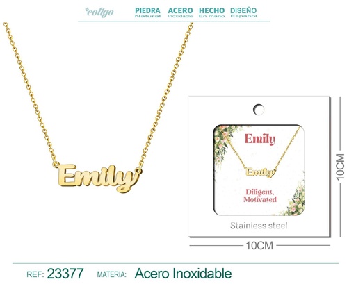 [23377] Collar Personalizado Nombre en Inglés Emily de Acero con Sobre