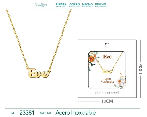 [23381] Collar Personalizado Nombre en Inglés Eve de Acero con Sobre