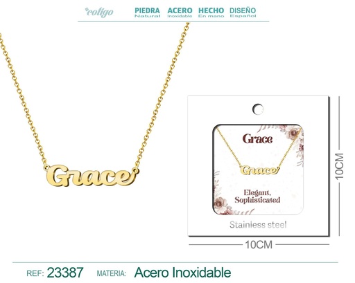 [23387] Collar Personalizado Nombre en Inglés Grace de Acero con Sobre