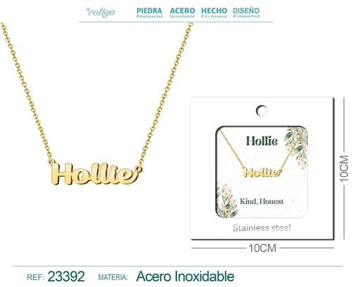 [23392] Collar de acero con nombre "Hollie" en inglés con sobre - Joyería personalizada