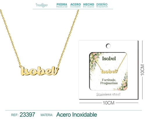 [23397] Collar de acero con nombre "Isobel" en inglés con sobre - Joyería personalizada