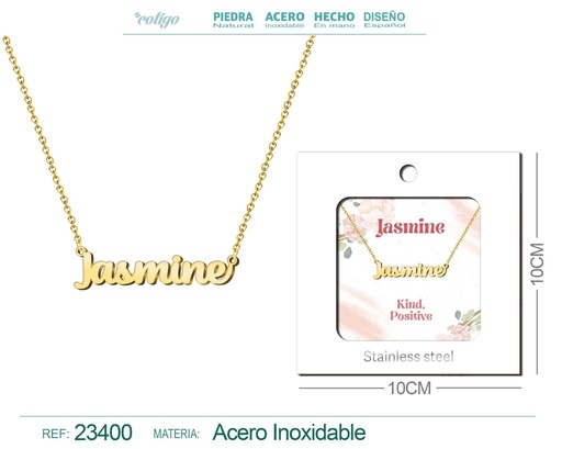 [23400] Collar de acero con nombre "Jasmine" en inglés con sobre - Joyería personalizada