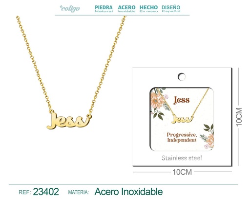 [23402] Collar de acero con nombre "Jess" en inglés con sobre - Joyería personalizada