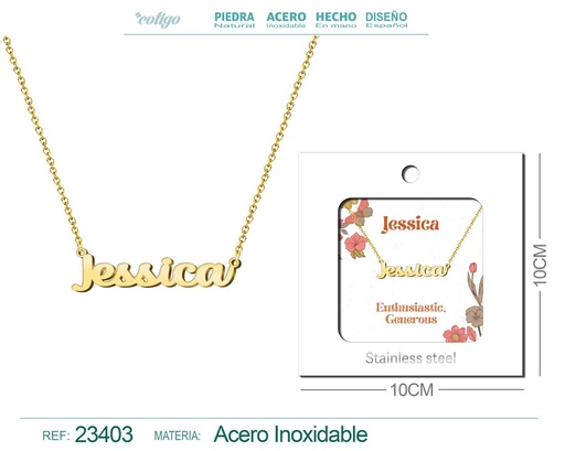 [23403] Collar de acero con nombre "Jessica" en inglés con sobre - Joyería personalizada