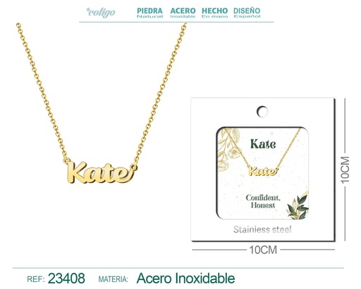 [23408] Collar de acero con nombre "Kate" en inglés con sobre - Joyería personalizada