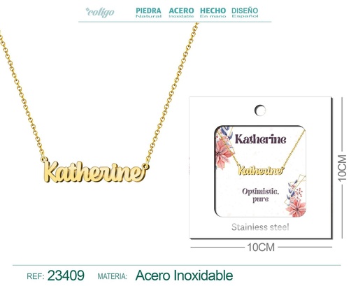 [23409] Collar de acero con nombre "Katherine" en inglés con sobre - Joyería personalizada