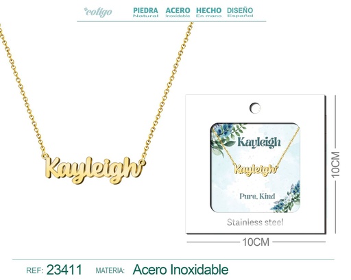 [23411] Collar de acero con nombre "Kayleigh" en inglés con sobre - Joyería personalizada