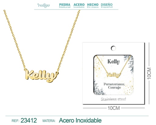 [23412] Collar de acero con nombre "Kelly" en inglés con sobre - Joyería personalizada